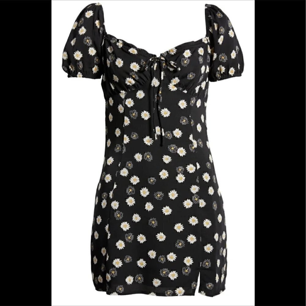 BP Black with Daisy Flower Print Casual Mini Dress